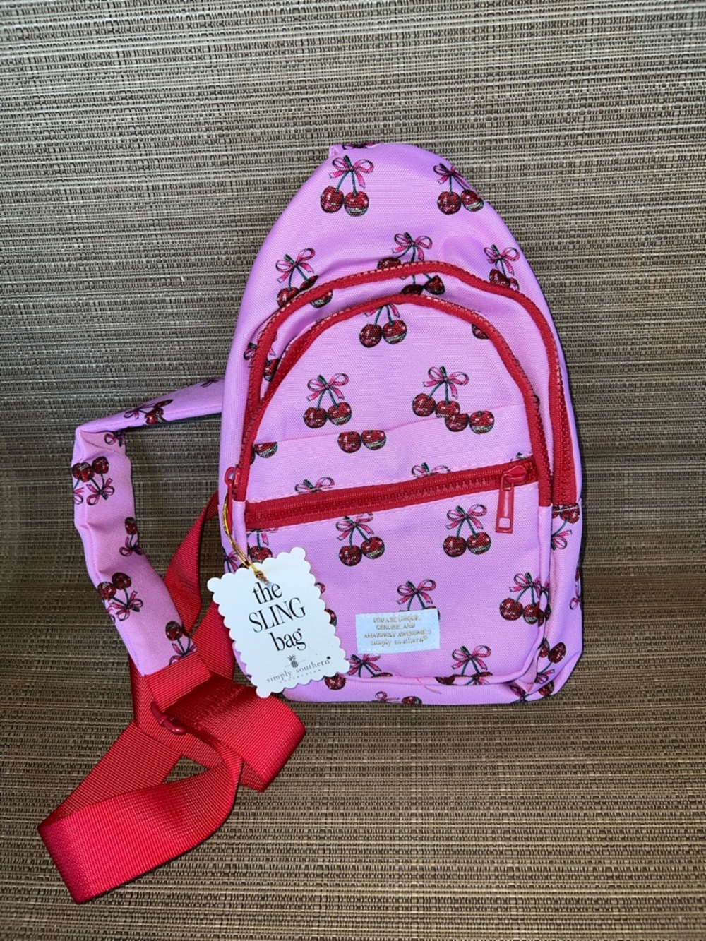 Simply southern sling bag NWTS pink with cherry’s